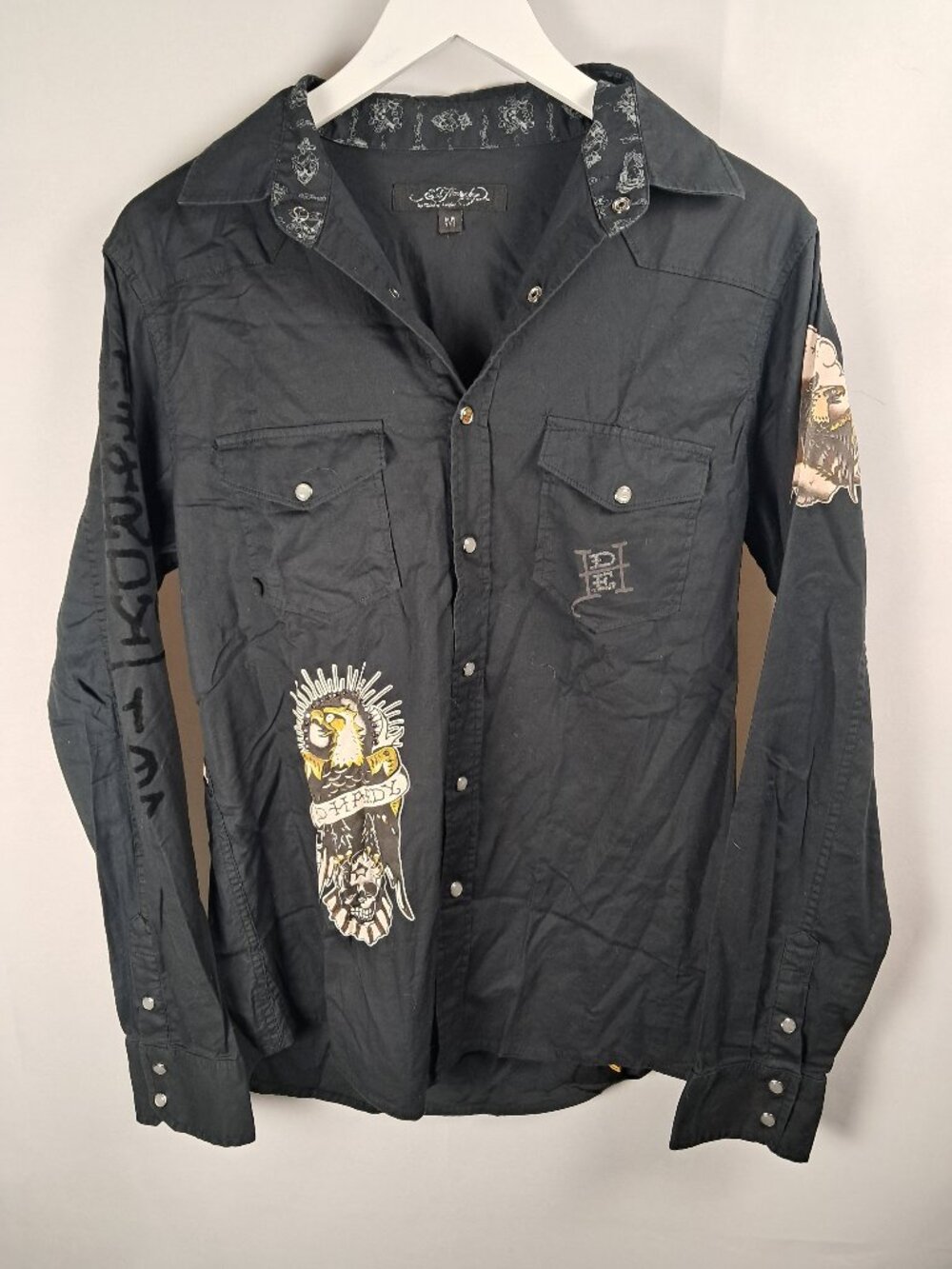 Vintage Ed Hardy Button-Front Shirt Eagle Graphic Y2K Tattoo Rocker Size M Rare
